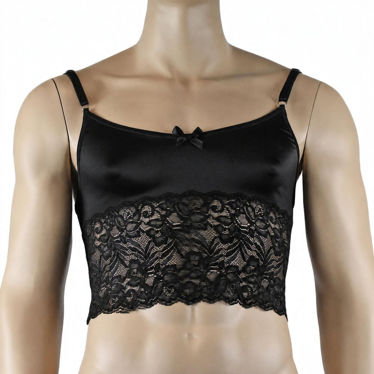 Mens Risque Camisole Top Boxer Briefs Neon Black & Black Lace