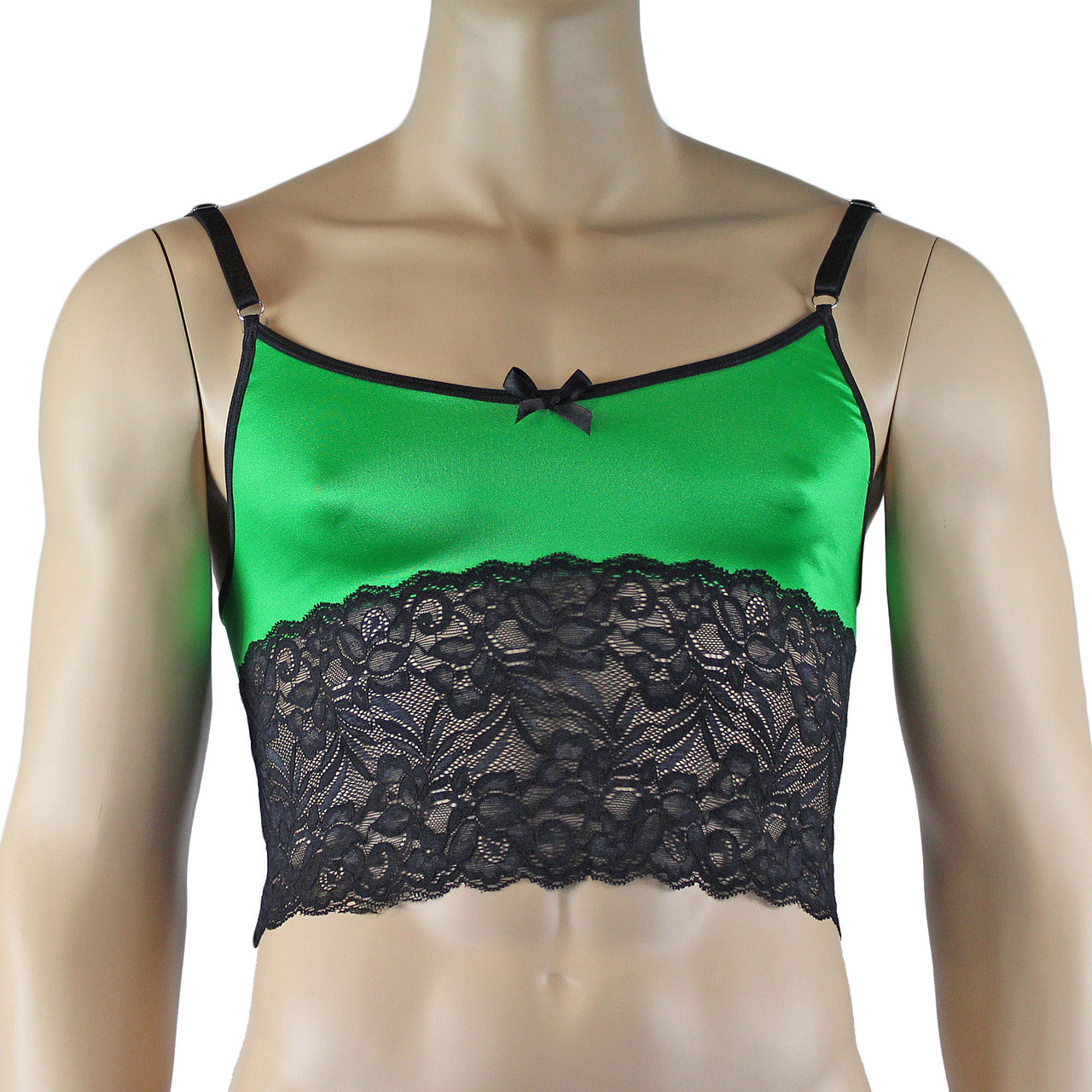 Mens Risque Camisole Top Boxer Briefs Neon Green and Black Lace
