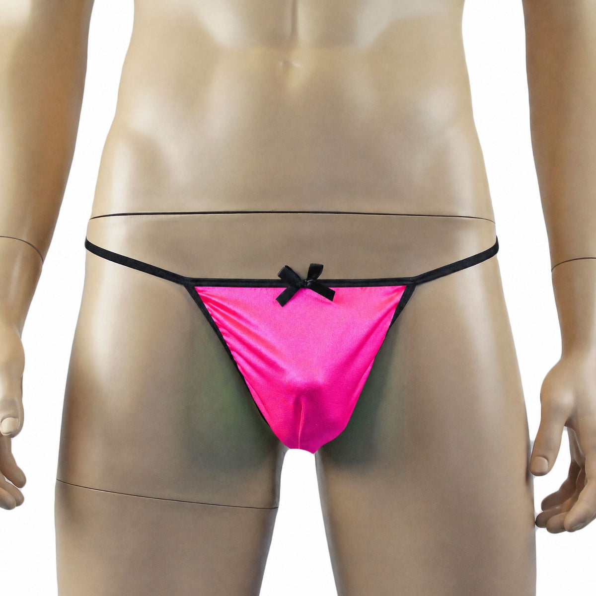 Mens Risque Stretch Spandex Pouch G string with Bow Neon Pink