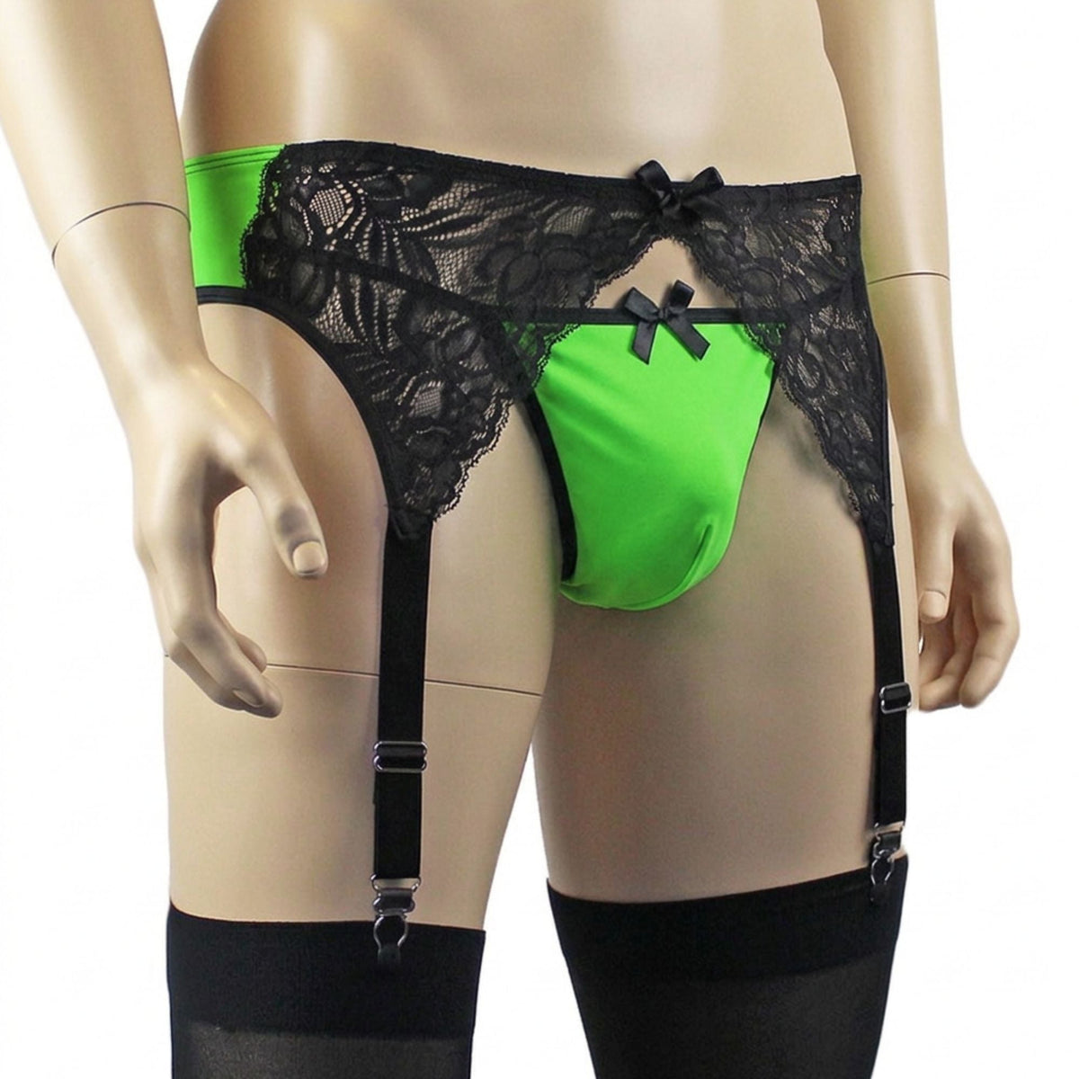 Mens Risque Garterbelt with Adjustable Garters Neon Green & Black