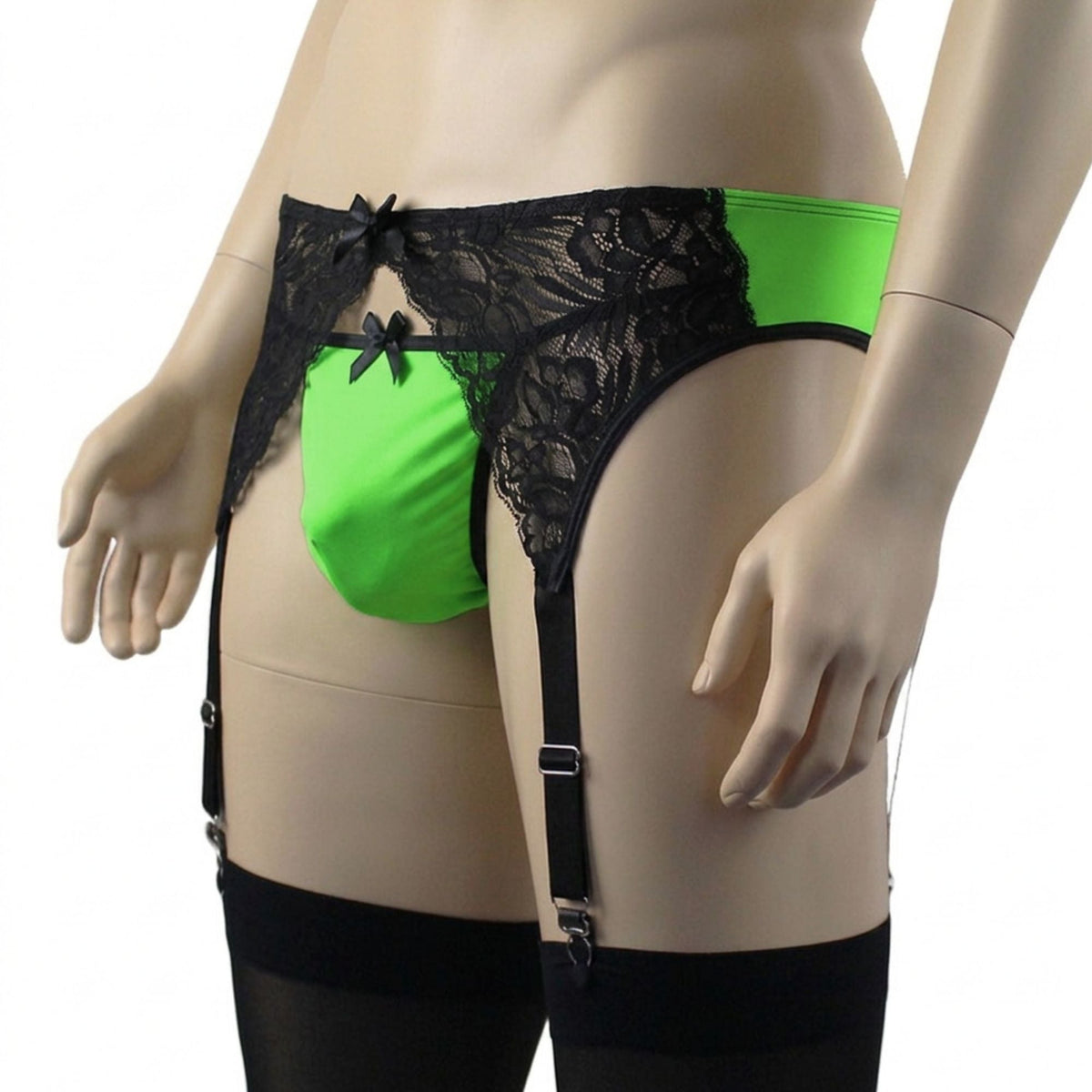 Mens Risque Garterbelt with Adjustable Garters Neon Green & Black