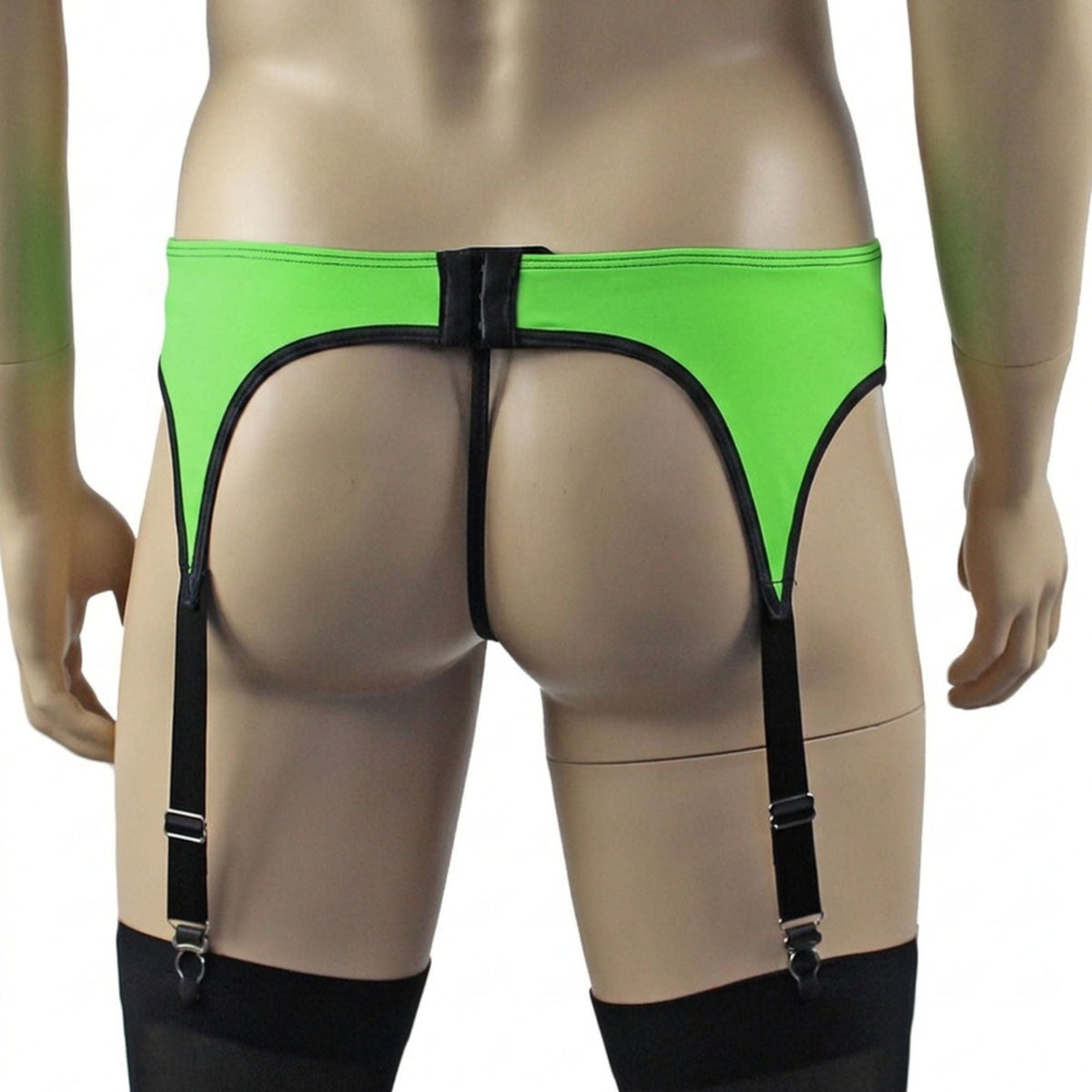 Mens Risque Garterbelt with Adjustable Garters Neon Green & Black