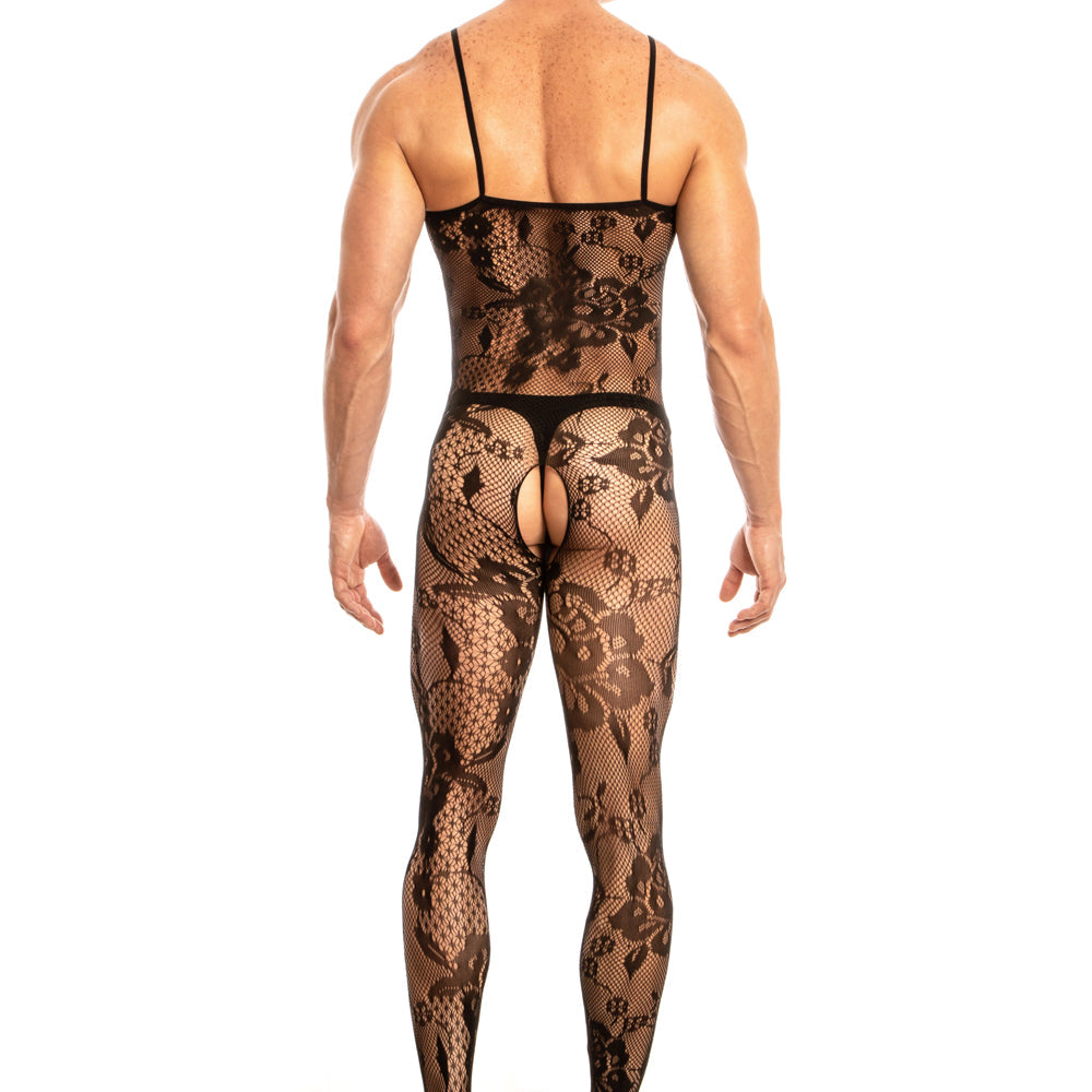 JCSTK - Unisex Floral Lace Bodystocking with Thin Straps Black