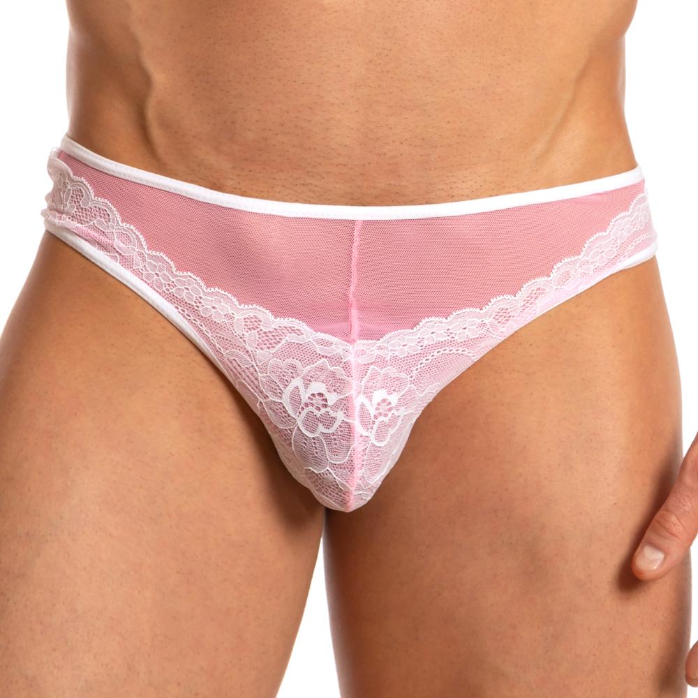 JCSTK - Mens Secret Male French Maid Bikini Brief White & Pink