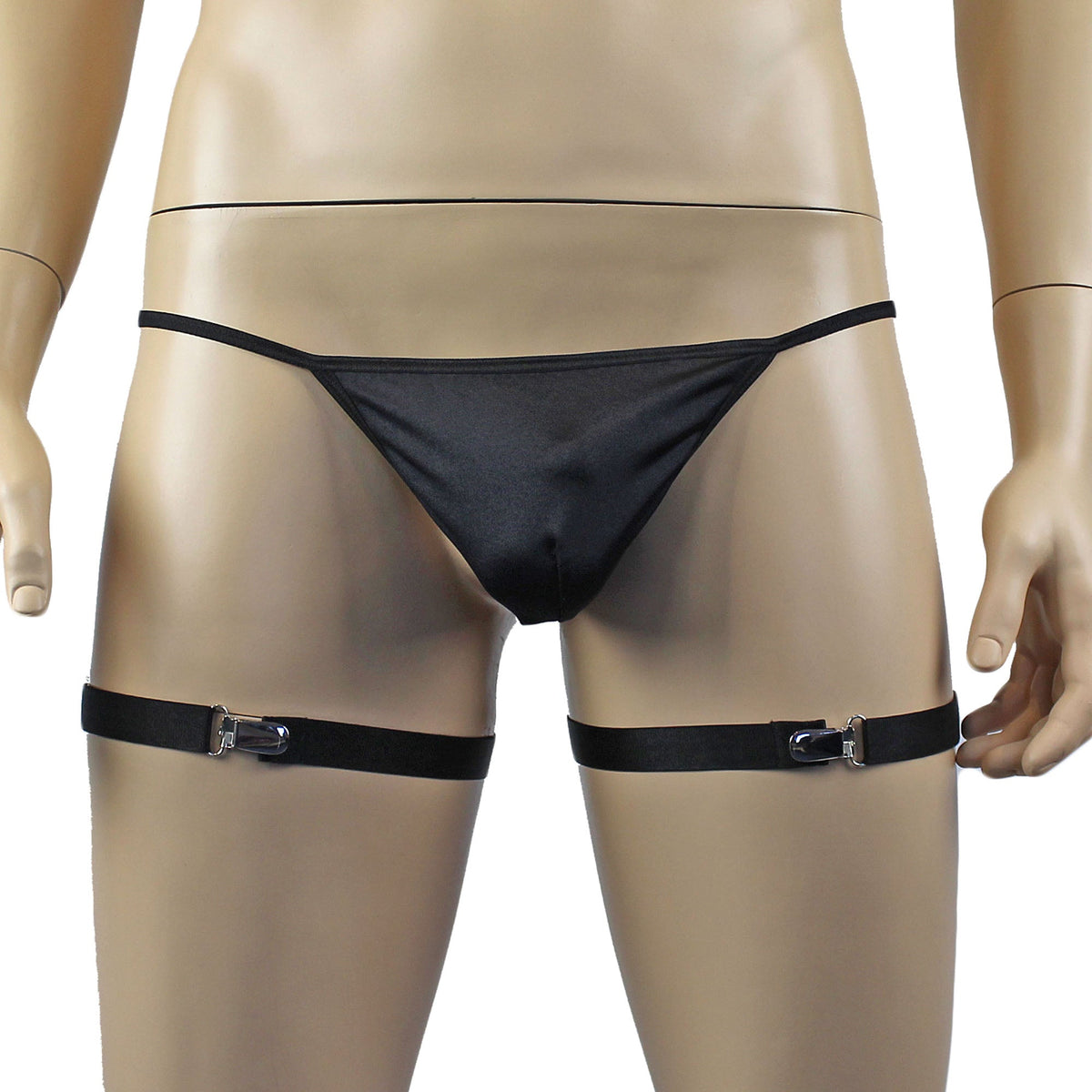 Unisex Zoe Underwear Adjustable Leg Band Garters with Suspender Clips Black