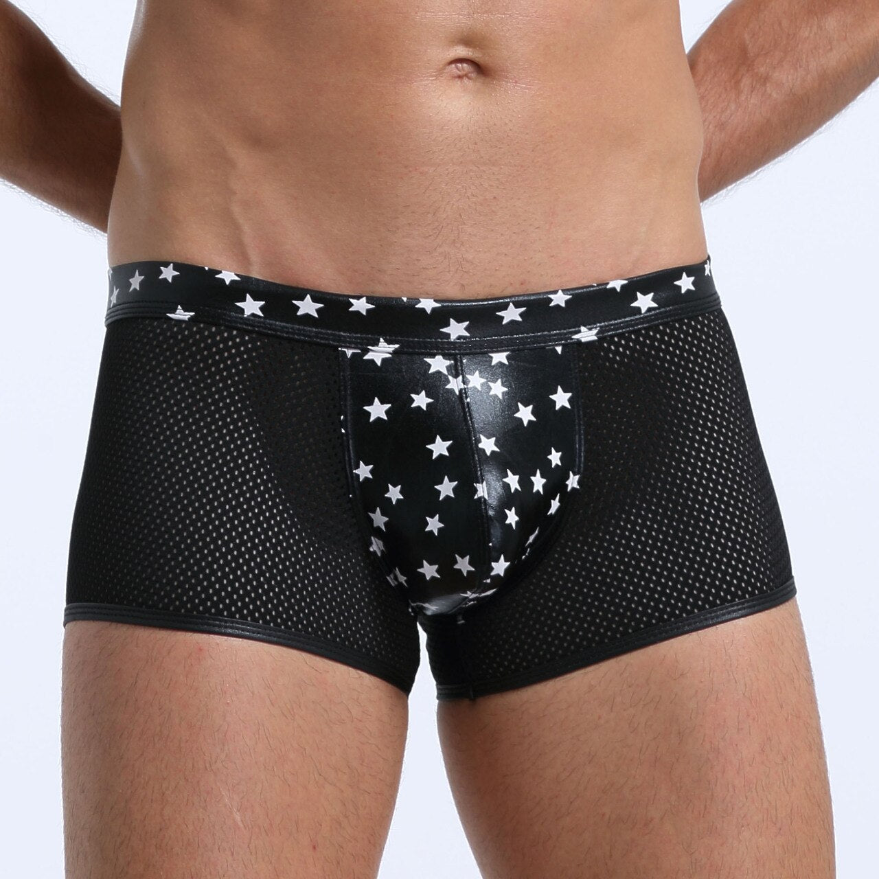 SALE - Mens Super Stars Shiny Metallic and Net Boxer Shorts Black