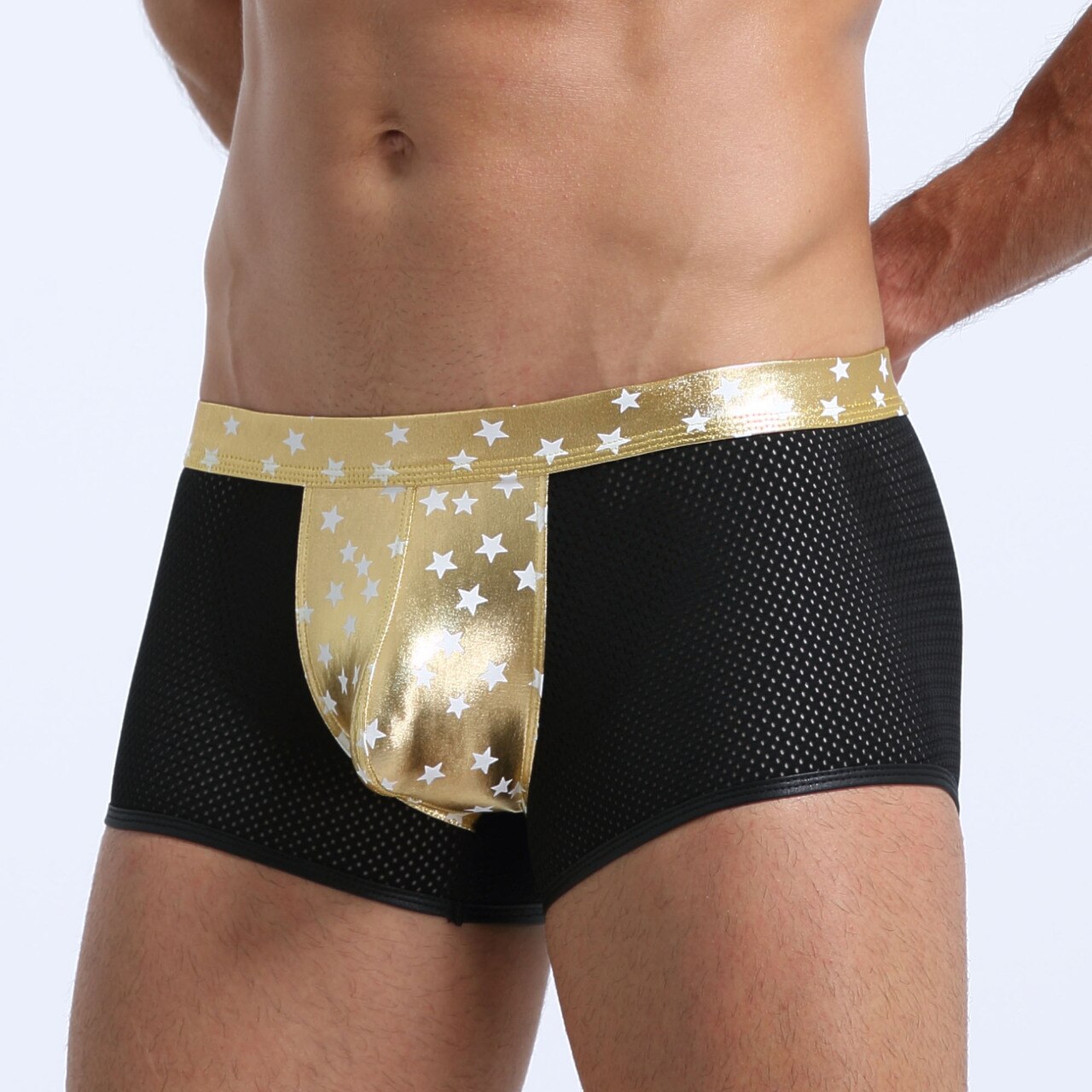 SALE - Mens Super Stars Shiny Metallic and Net Boxer Shorts Gold and Black