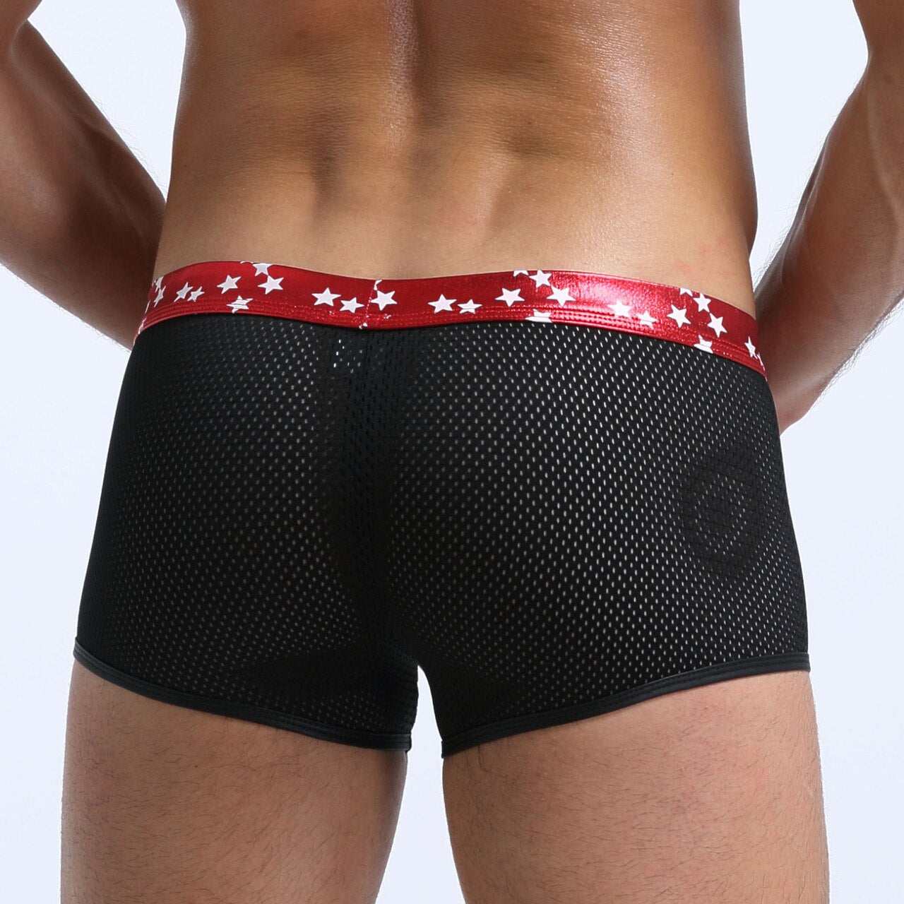 JCSTK - Mens Super Stars Shiny Metallic and Net Boxer Shorts Red and Black
