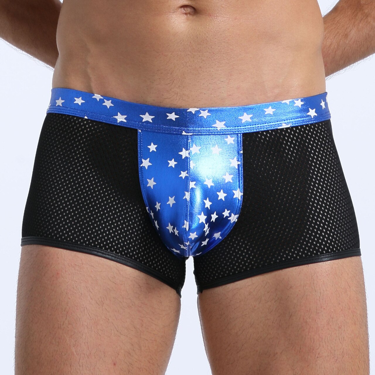 SALE - Mens Super Stars Shiny Metallic and Net Boxer Shorts Blue and Black