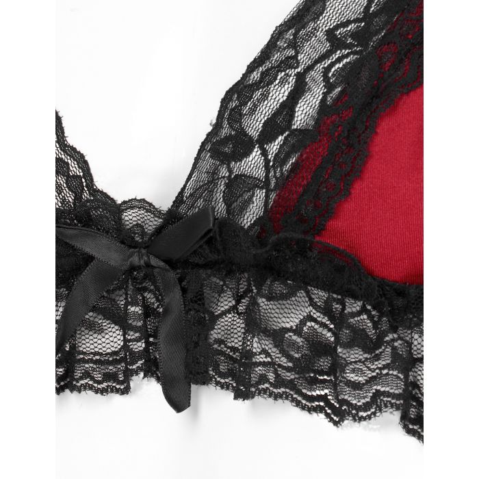 Sissy Lingerie Men Sleepwear Bra Top, G string and See-through Mini Skirt Red