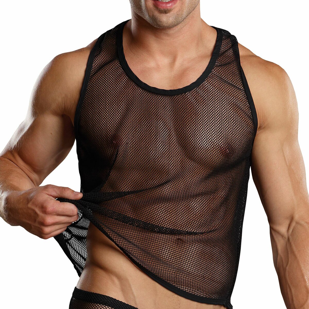 Mens Large Net Tank Top Black