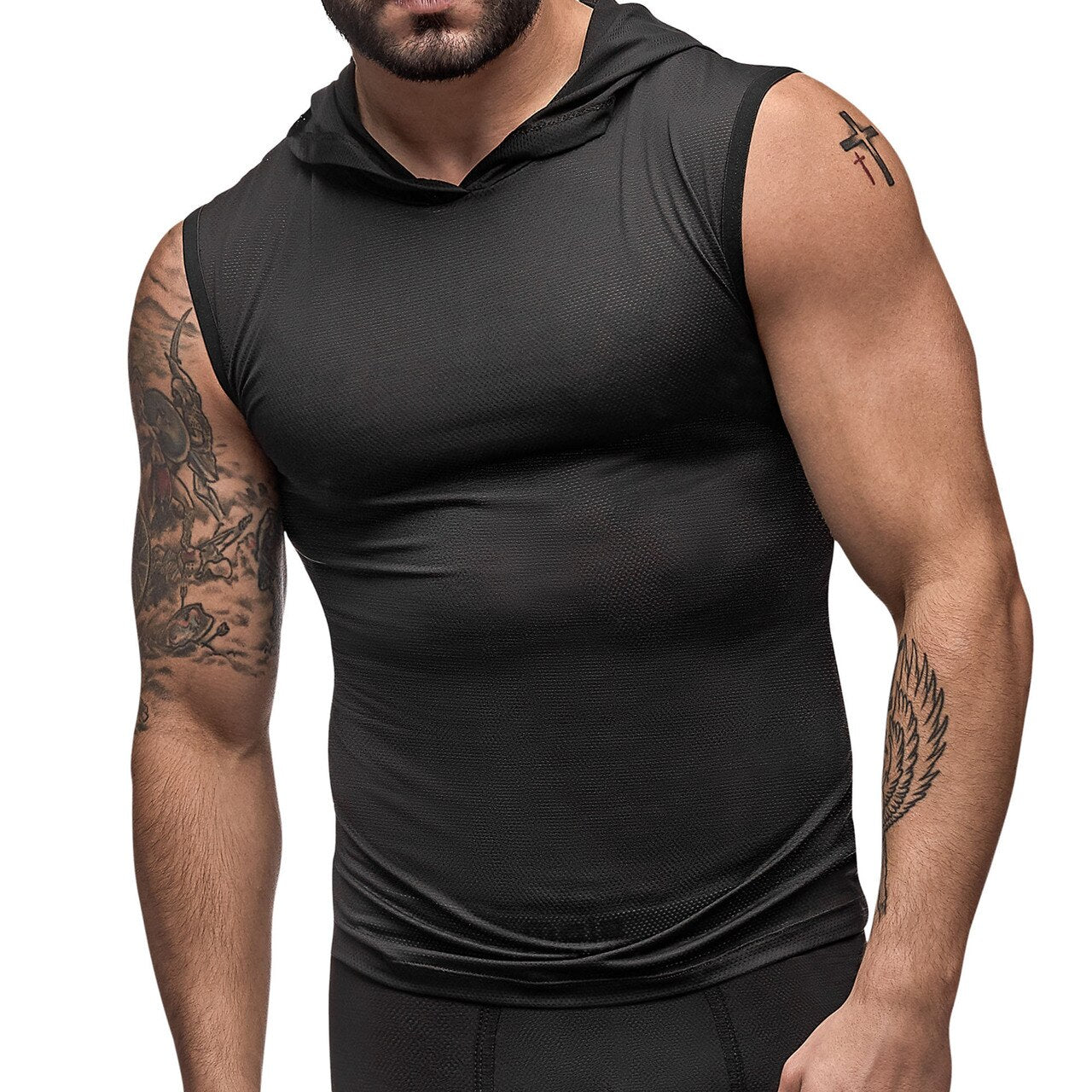 Mens Hooded Tank Top Black