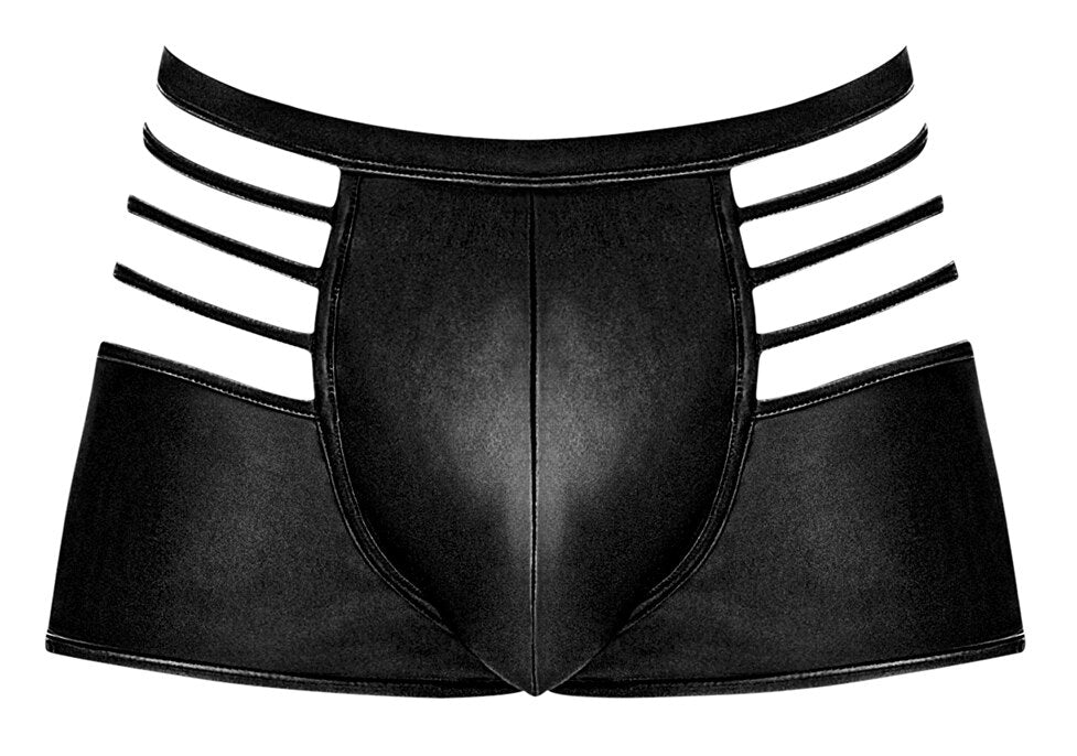 Mens Male Power Matt Wetlook Shorts with Strapped Cutouts Black