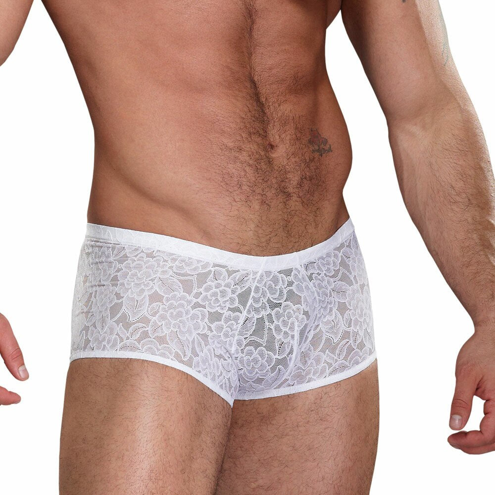 SALE - Mens Lace Mini Short White