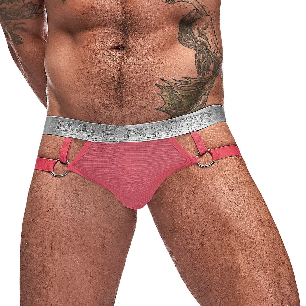 Mens Mesh Rib Jock Strap with Rings Coral