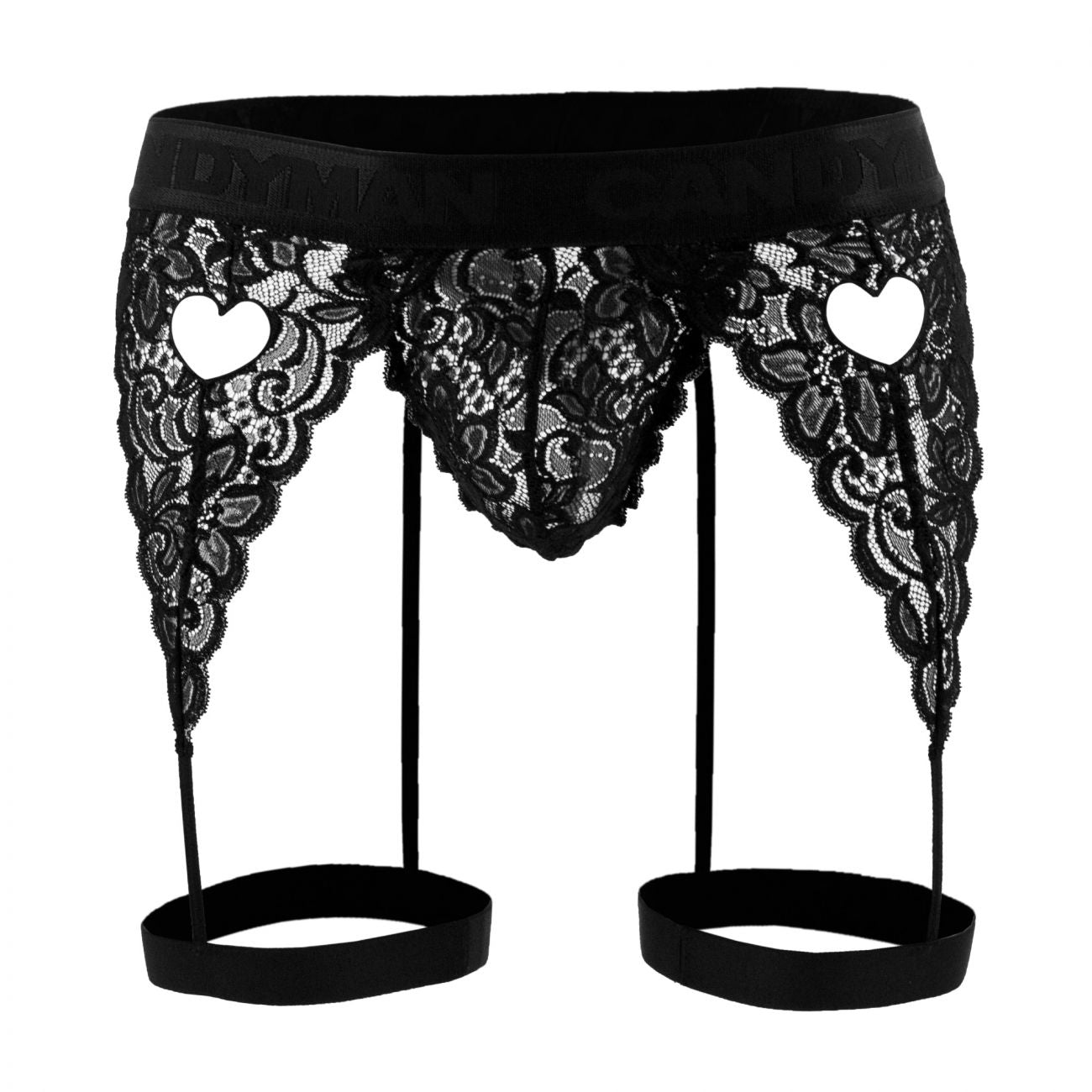 CandyMan 99310X Lace Garter Thong Black Plus Sizes