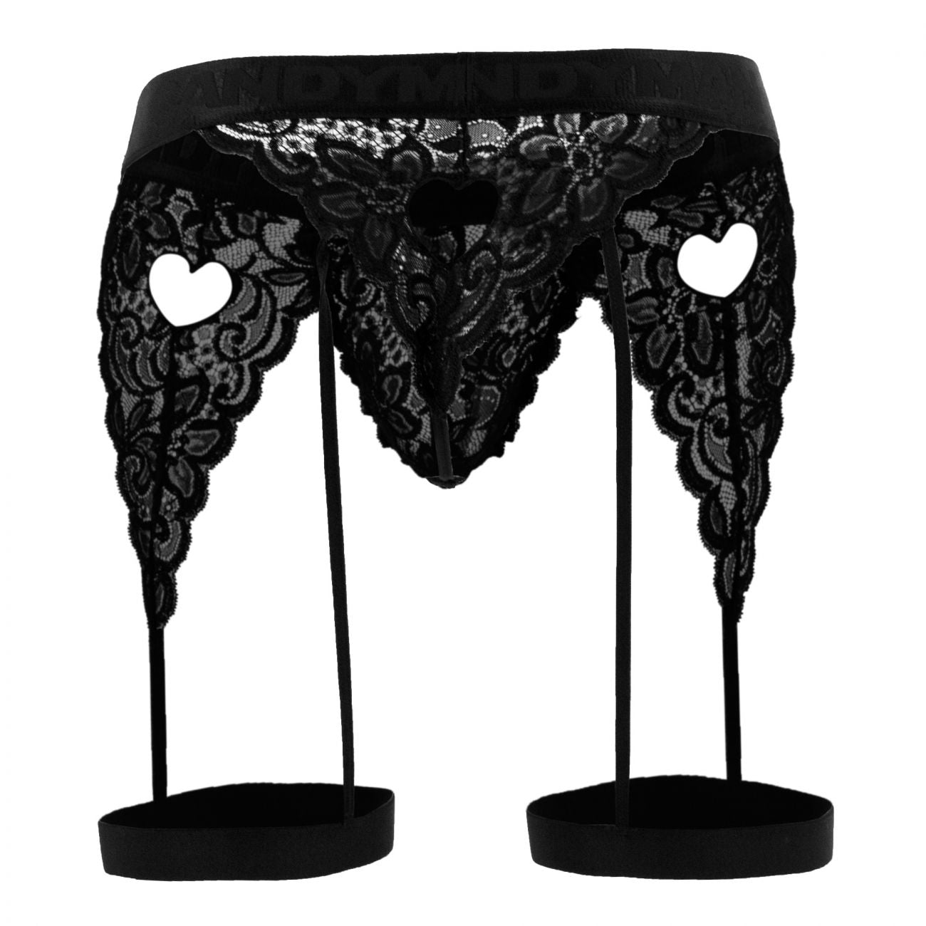 CandyMan 99310X Lace Garter Thong Black Plus Sizes
