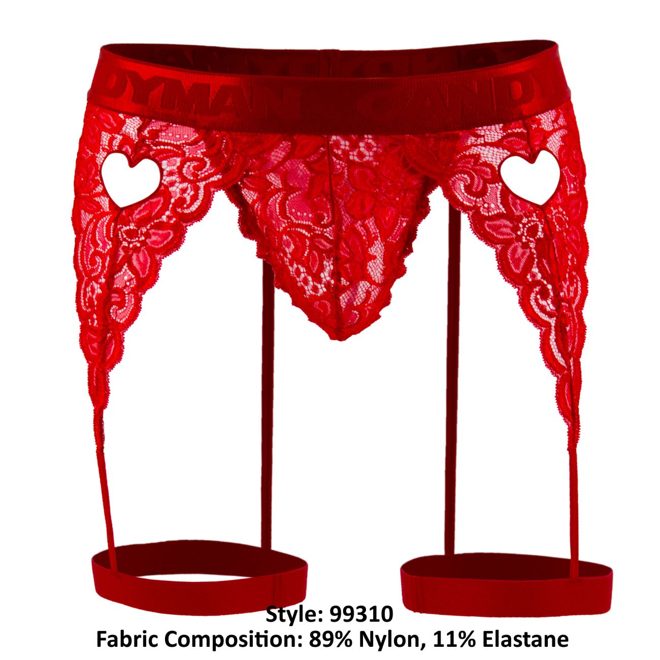 CandyMan 99310 Thong with Attached Garters Red