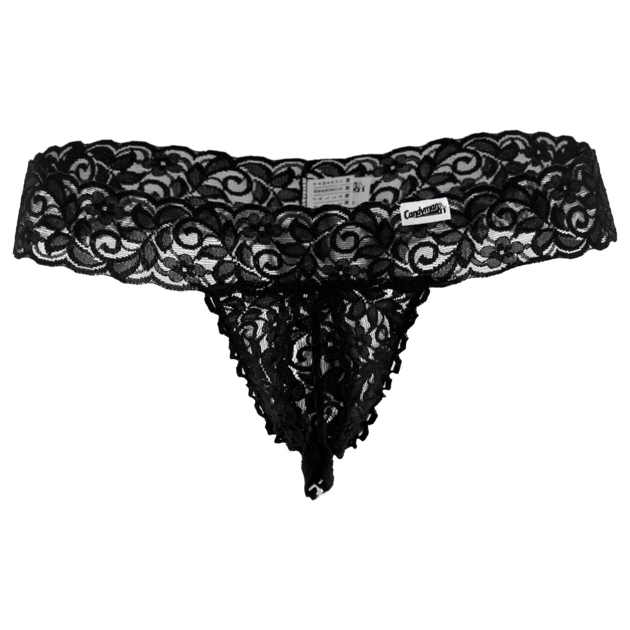 CandyMan 99315X Peek a Boo Lace Thongs Black Plus Sizes