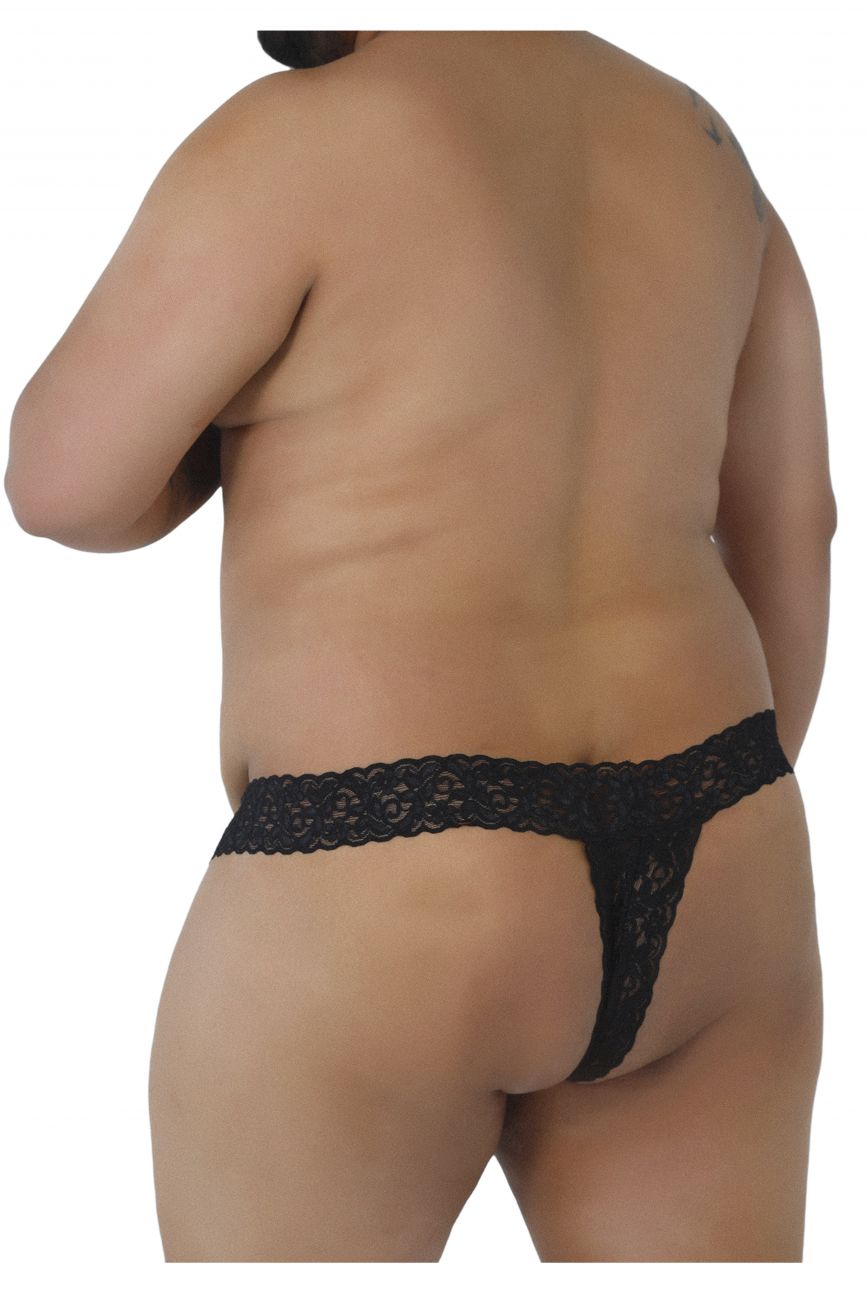 CandyMan 99315X Peek a Boo Lace Thongs Black Plus Sizes