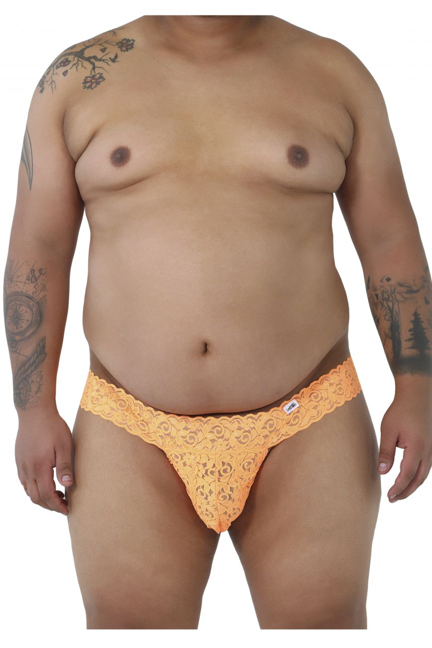 CandyMan 99315X Peek a Boo Lace Thongs Hot Orange Plus Sizes