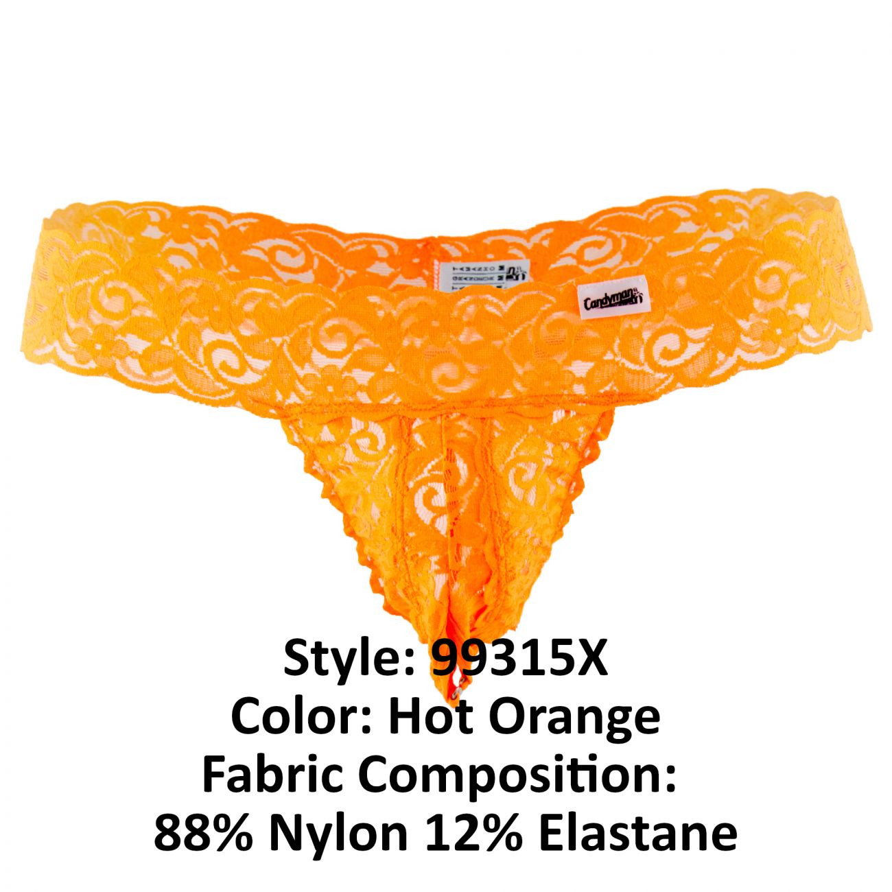 CandyMan 99315X Peek a Boo Lace Thongs Hot Orange Plus Sizes