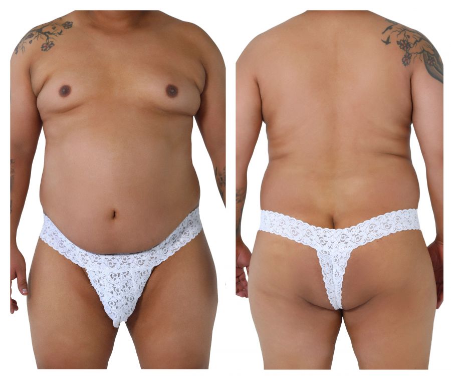 CandyMan 99315X  Peek a Boo Lace Thongs White Plus Sizes