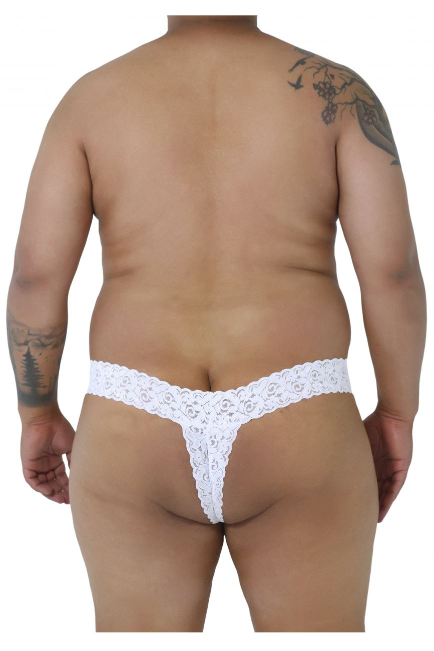 CandyMan 99315X Peek a Boo Lace Thongs White Plus Sizes