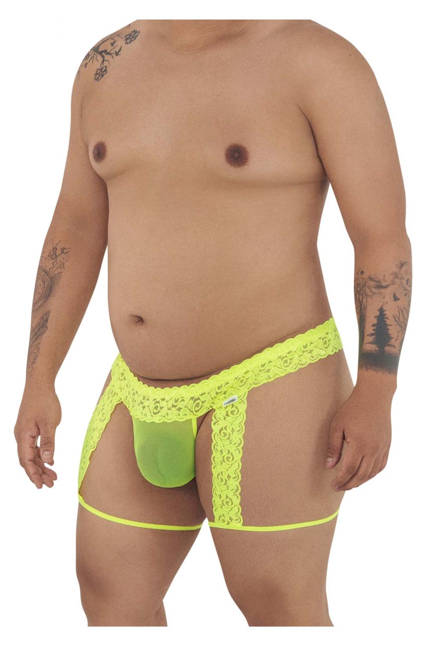 CandyMan 99369X Lace Thongs Hot Yellow Plus Sizes