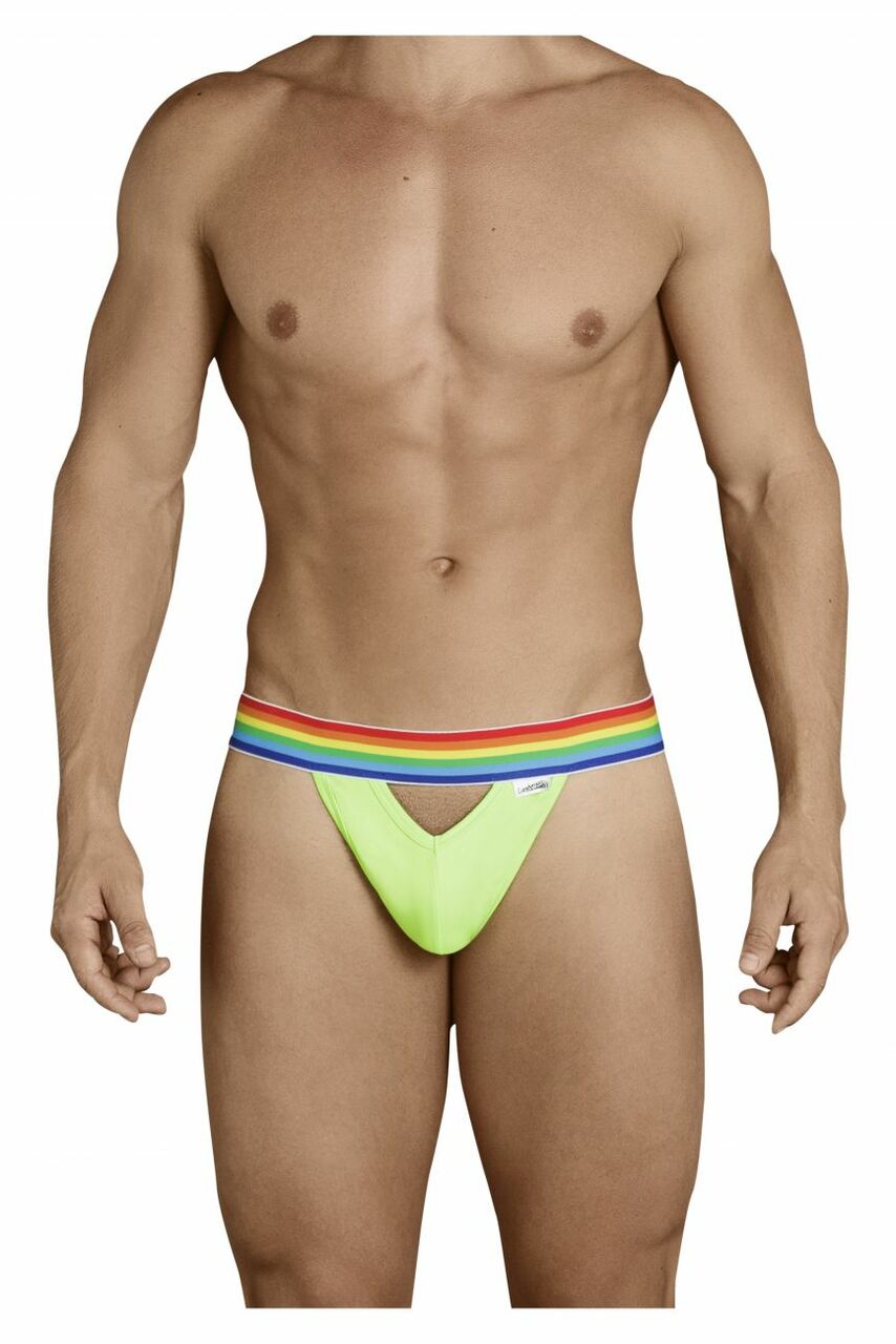 Mens G string with Gay Pride Rainbow Waist Green