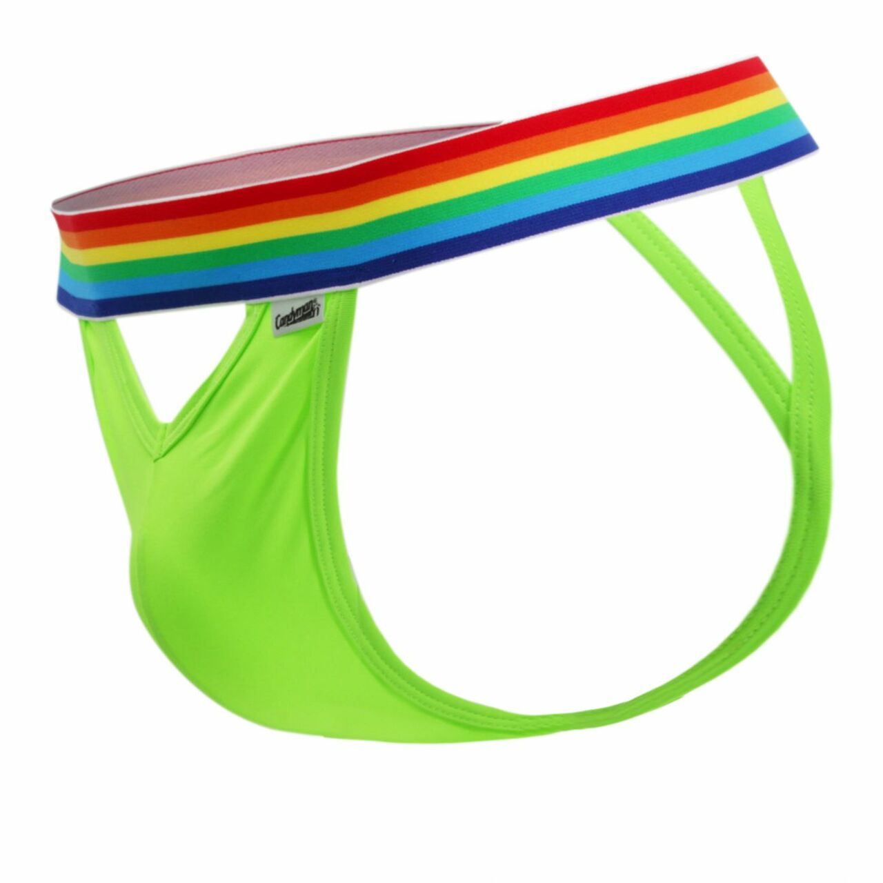 Mens G string with Gay Pride Rainbow Waist Green