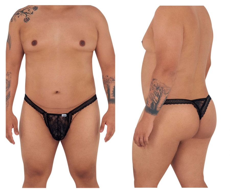 CandyMan 99420X Double Lace Thongs Black Plus Sizes