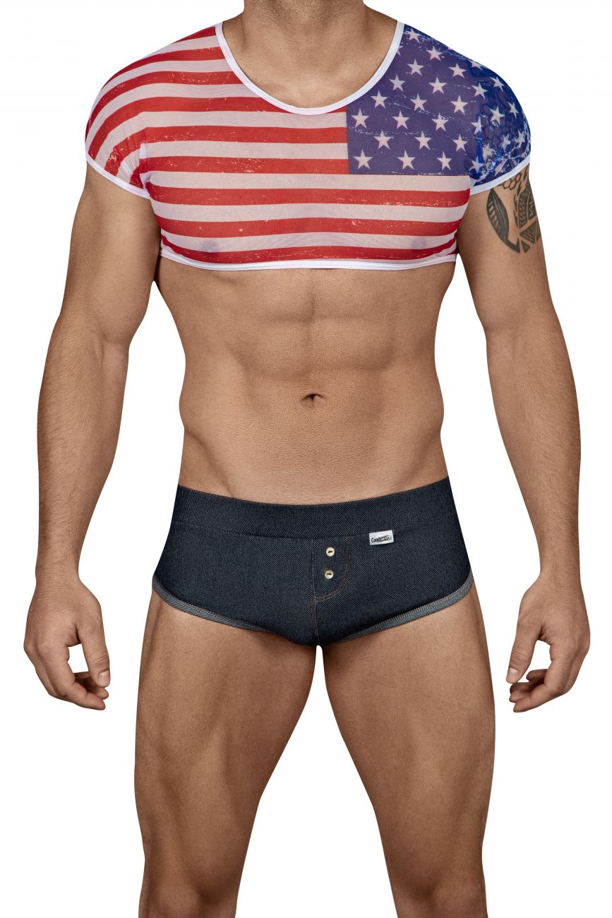 JCSTK - CandyMan 99443 American Crop-Top Two Piece Set Blue Red & White