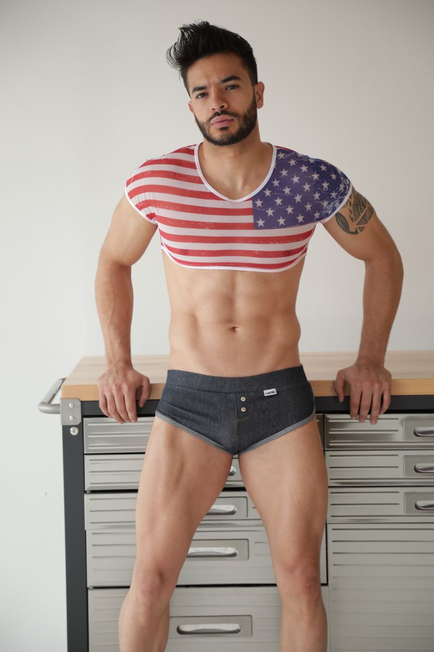 JCSTK - CandyMan 99443 American Crop-Top Two Piece Set Blue Red & White