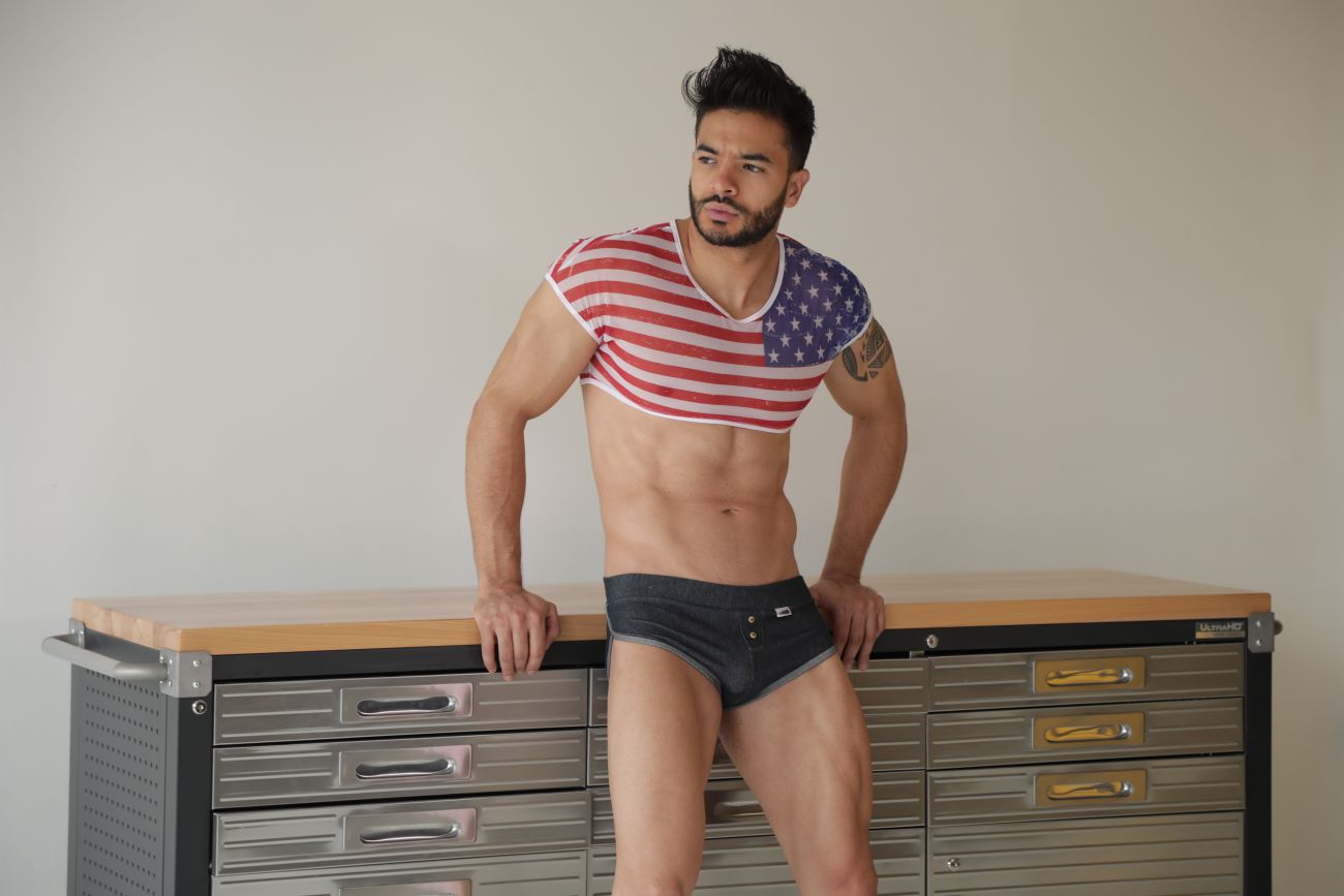 JCSTK - CandyMan 99443 American Crop-Top Two Piece Set Blue Red & White