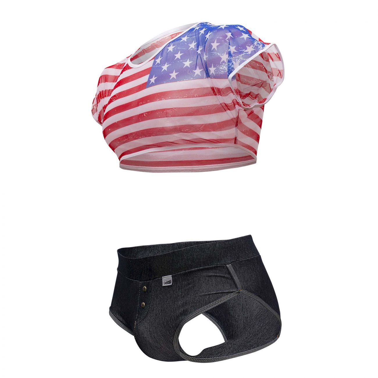 JCSTK - CandyMan 99443 American Crop-Top Two Piece Set Blue Red & White