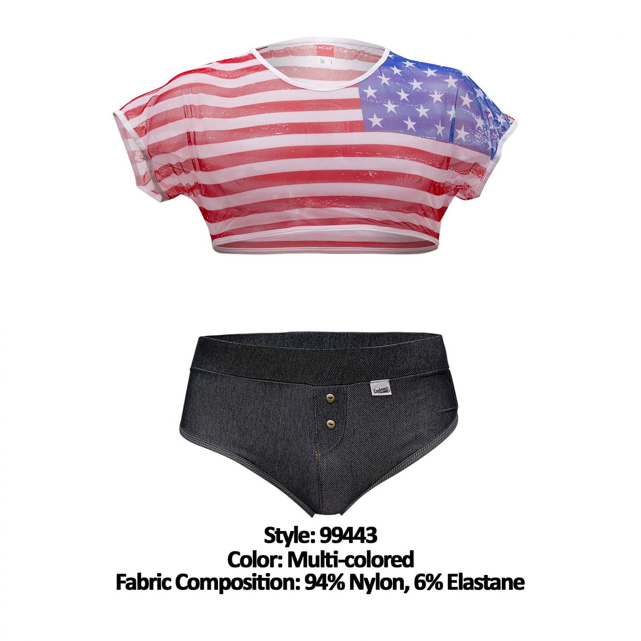 JCSTK - CandyMan 99443 American Crop-Top Two Piece Set Blue Red & White