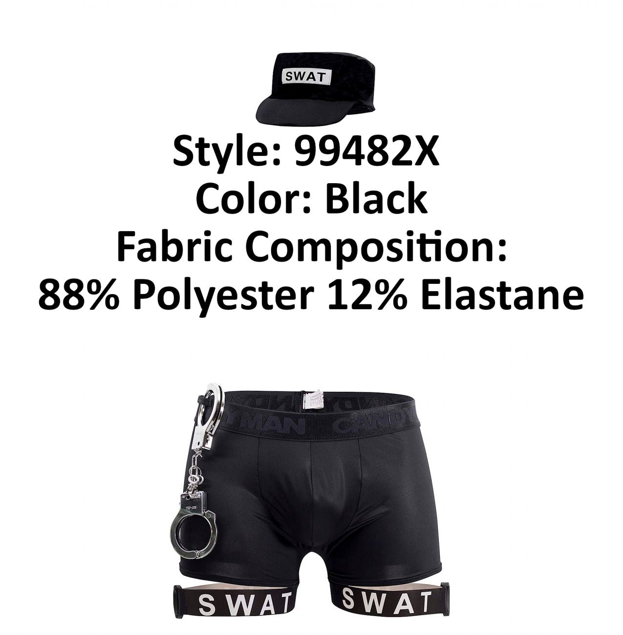 CandyMan 99482X Swat Police Costume Outfit Black Plus Sizes