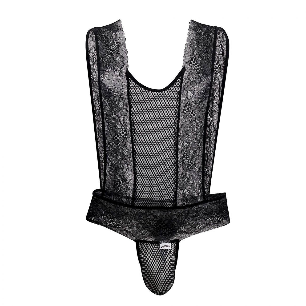 CandyMan 99518 Mesh-Lace Bodysuit Thongs Black