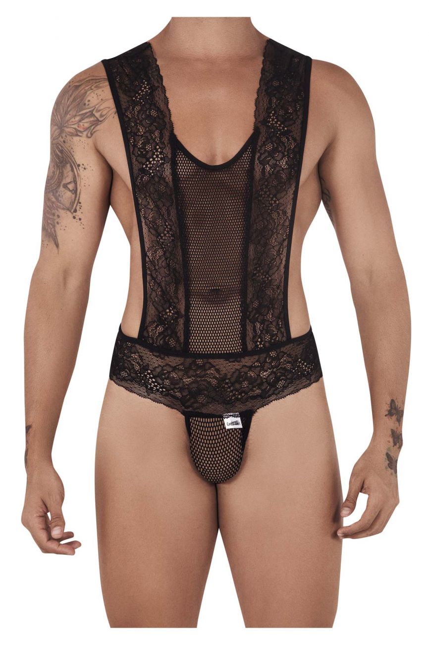 CandyMan 99518 Mesh-Lace Bodysuit Thongs Black