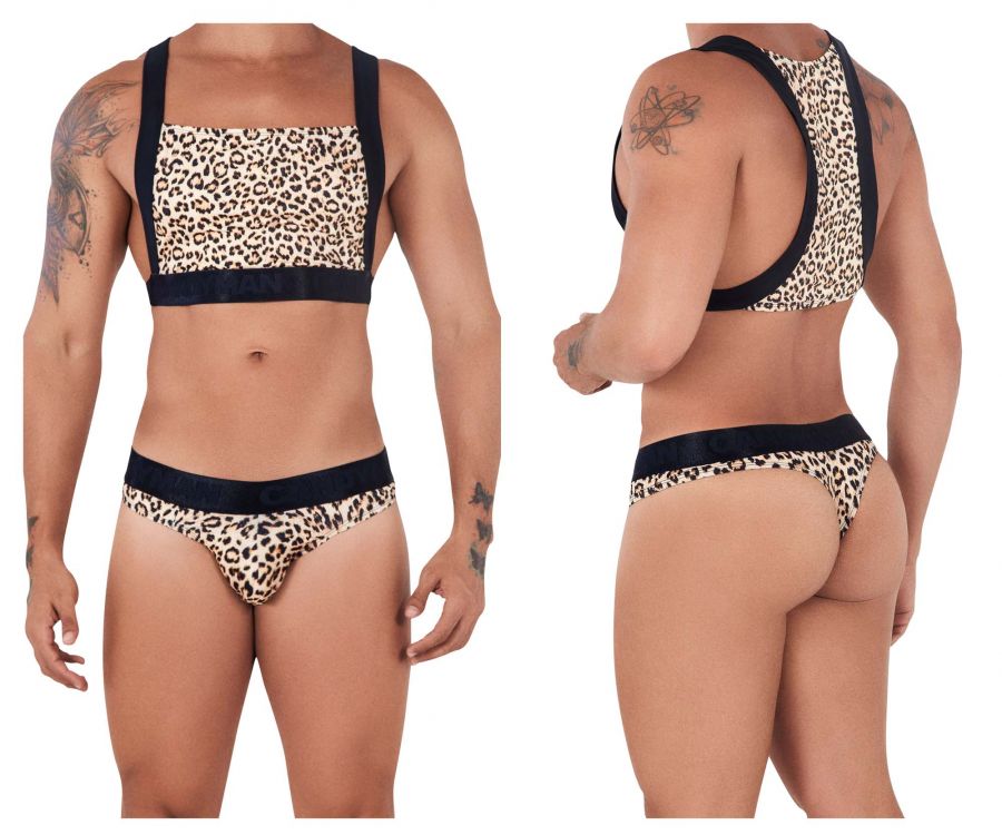 CandyMan 99524 Printed Top and Thong Set Black Cheeta