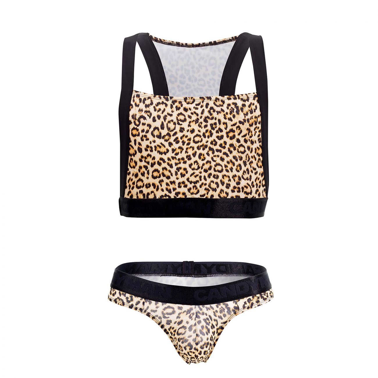 CandyMan 99524 Printed Top and Thong Set Black Cheeta