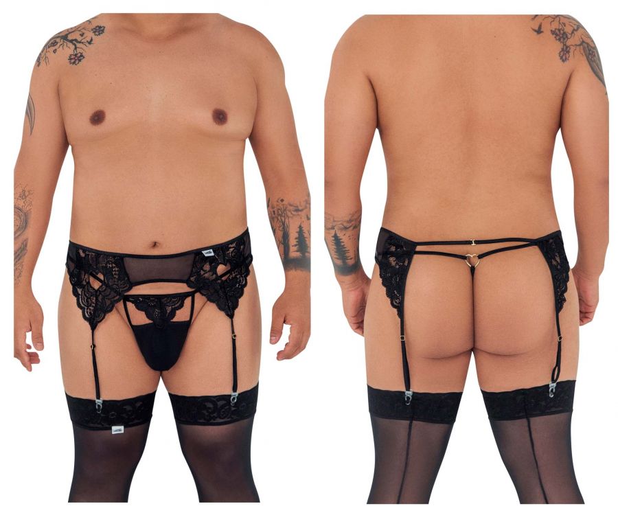 CandyMan 99589X Lace Garter G-String Black Plus Sizes