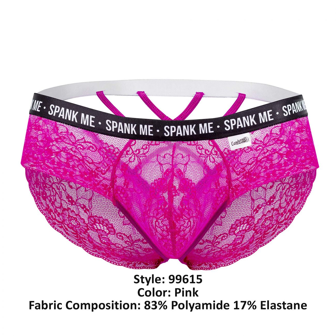 CandyMan 99615 Spank Me Lace Briefs Pink