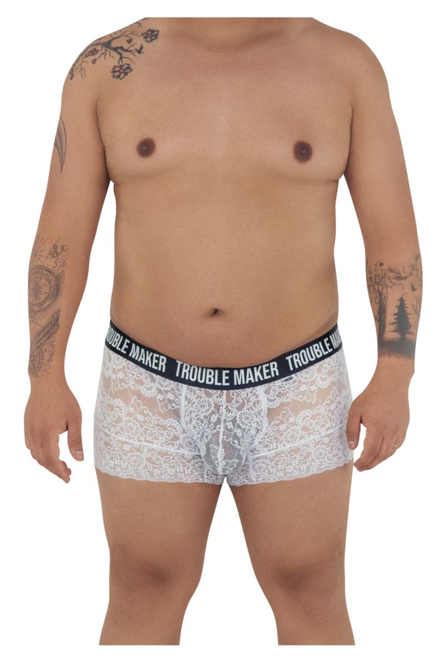 CandyMan 99616X Trouble Maker Lace Trunks White Plus Sizes