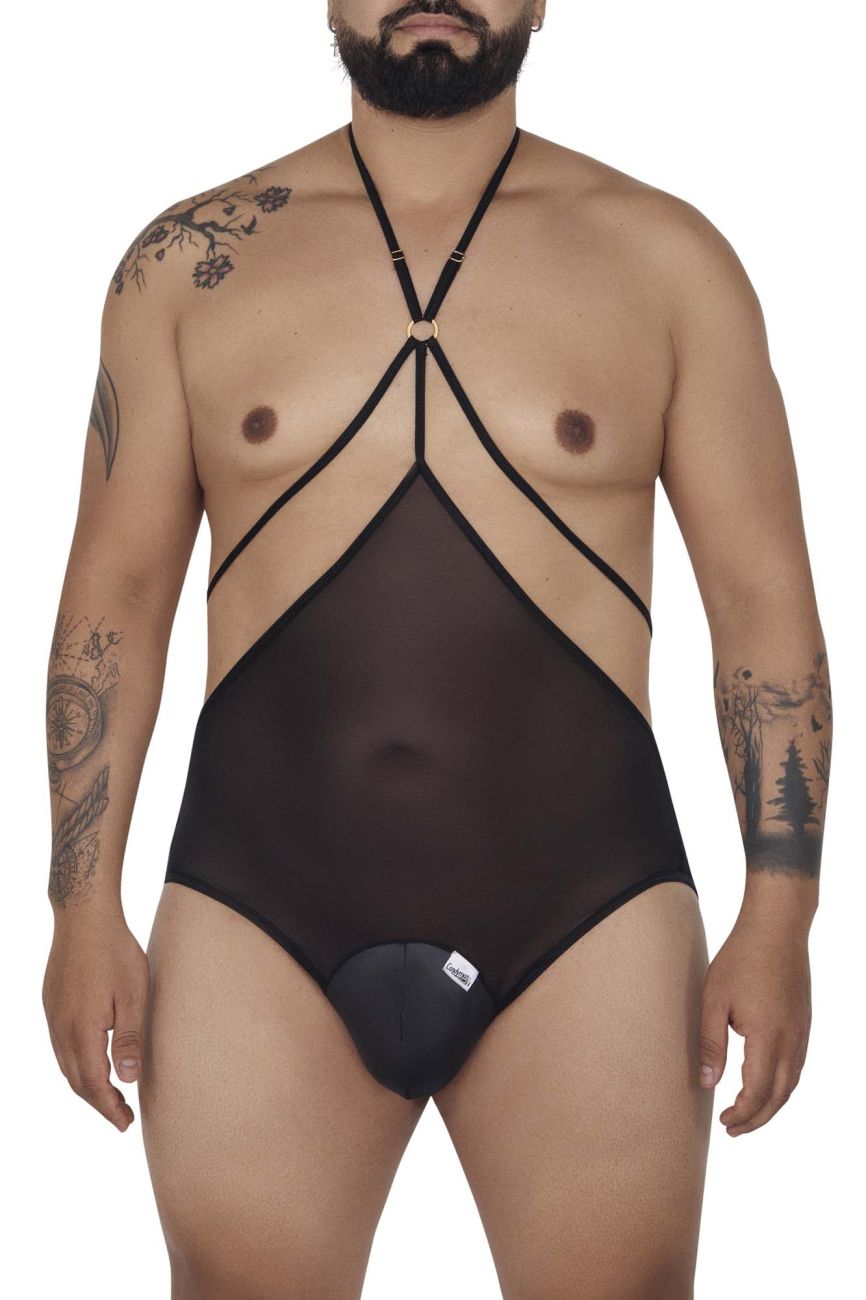 CandyMan 99662X Tulle Bodysuit Black Plus Sizes