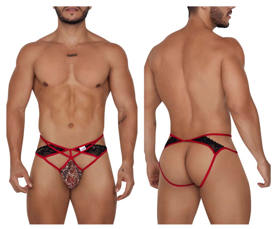 CandyMan 99663 Edgy Lace Jockstrap Red Printed