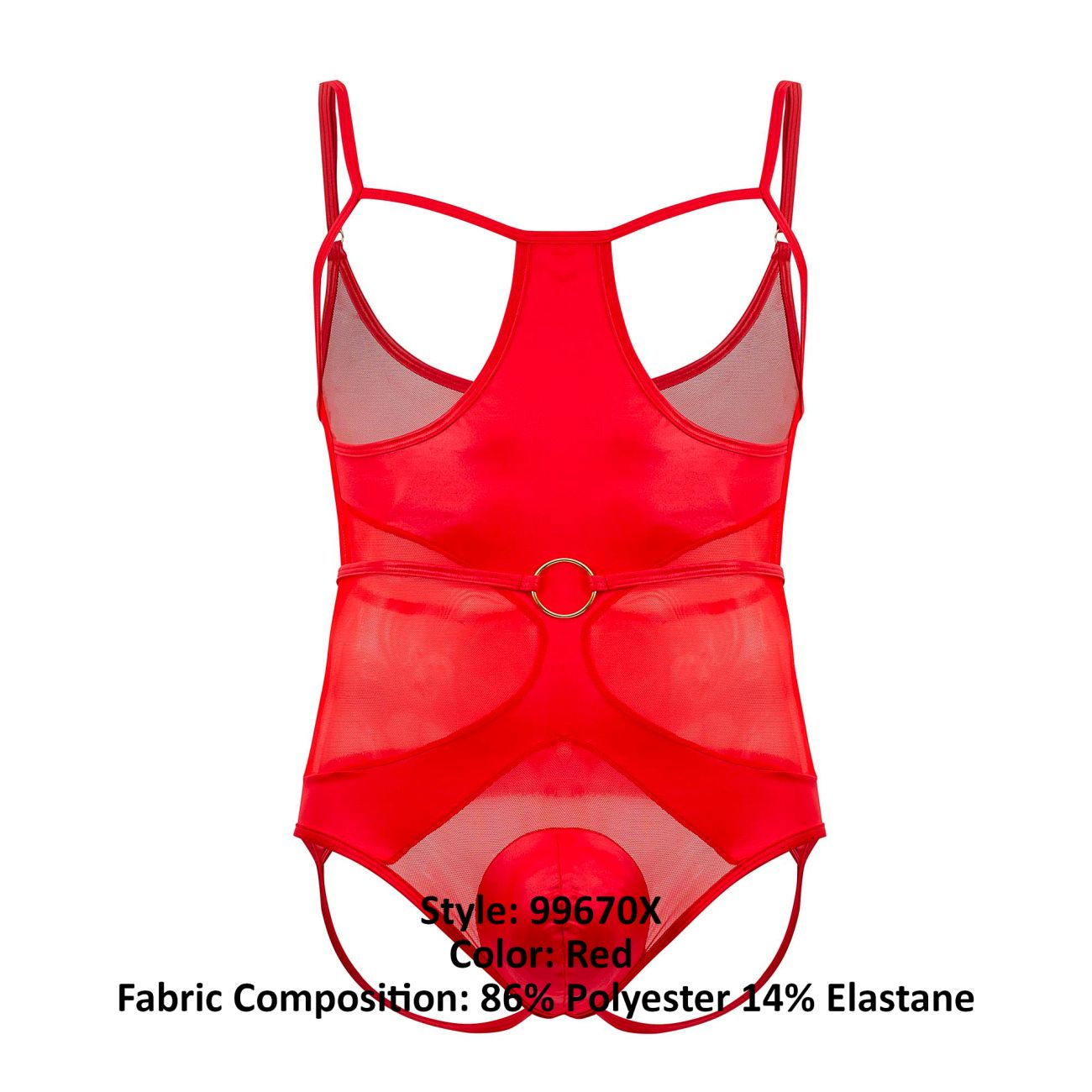 CandyMan 99670X Harness Bodysuit Red Plus Sizes