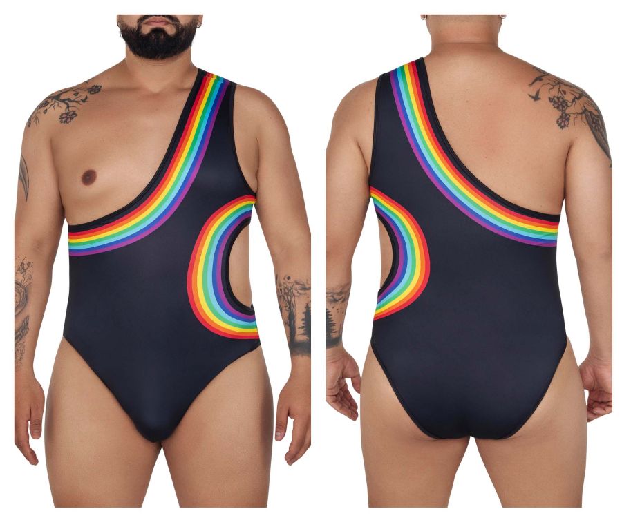 JCSTK - CandyMan 99702X Rainbow Bodysuit Black Plus Sizes