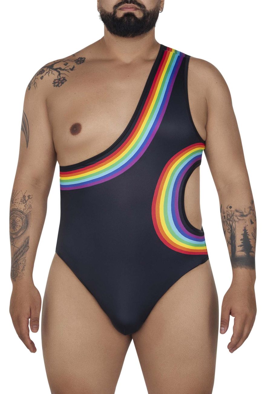 JCSTK - CandyMan 99702X Rainbow Bodysuit Black Plus Sizes